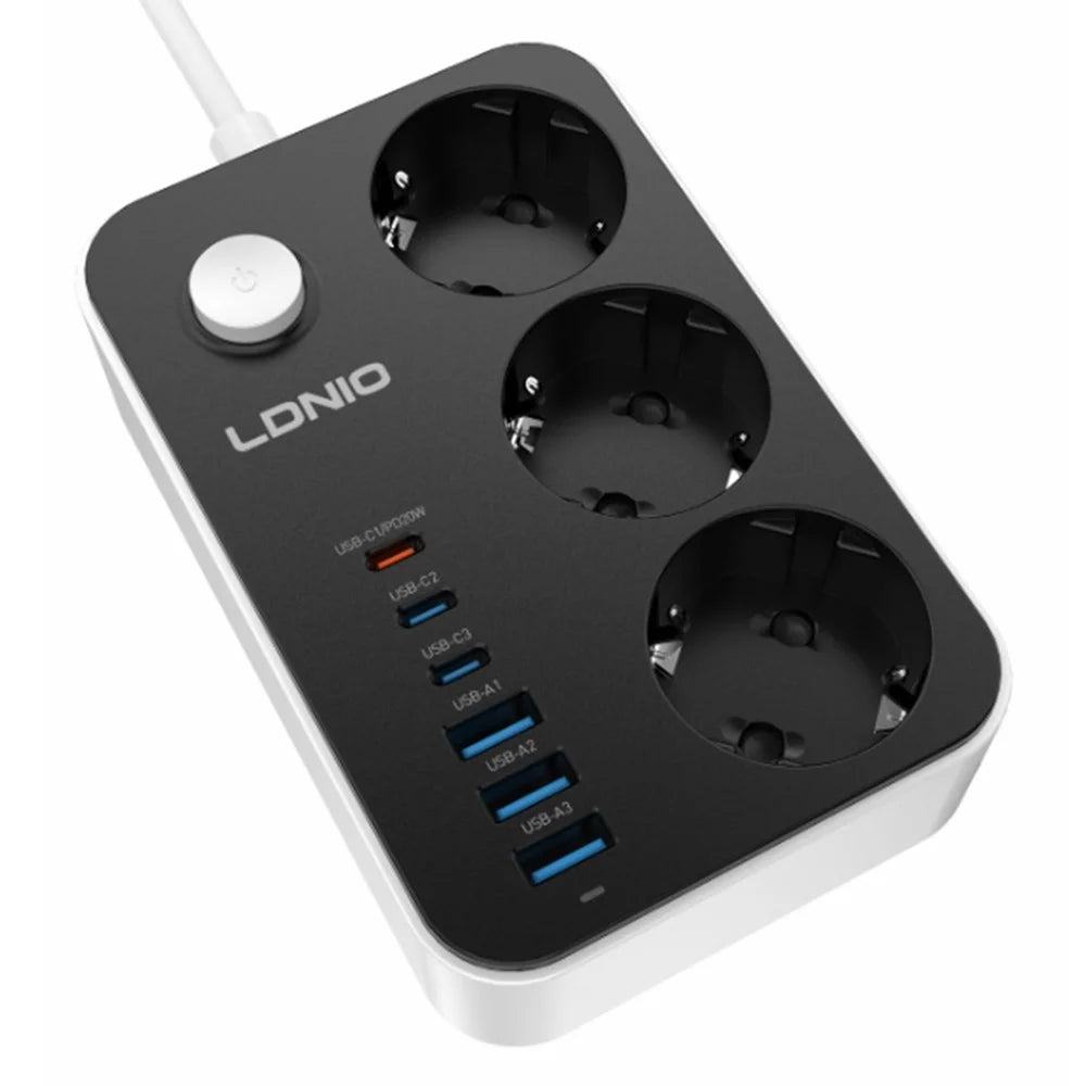LDNIO SE3631C 20W Fast Charging Power Strip 3 EU Plug AC Outlets 6 USB Ports Power Socket with 2m Cable - Black  /  EU Plug - 1