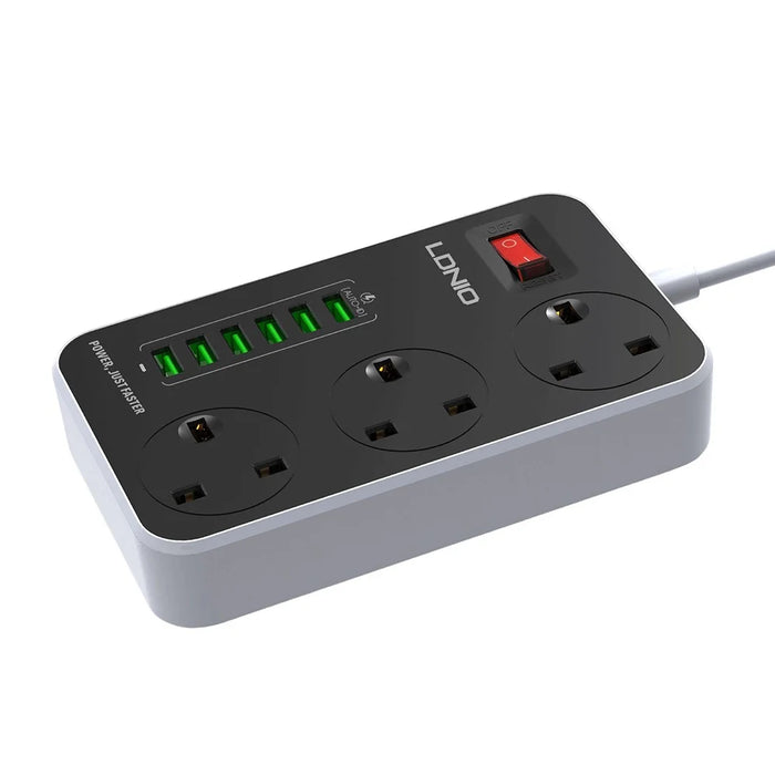 LDNIO SK3662 20W Fast Charging Power Strip 3 AC Outlets 6 USB Ports Power Socket with 2m Cable - Black  /  UK Plug - 1