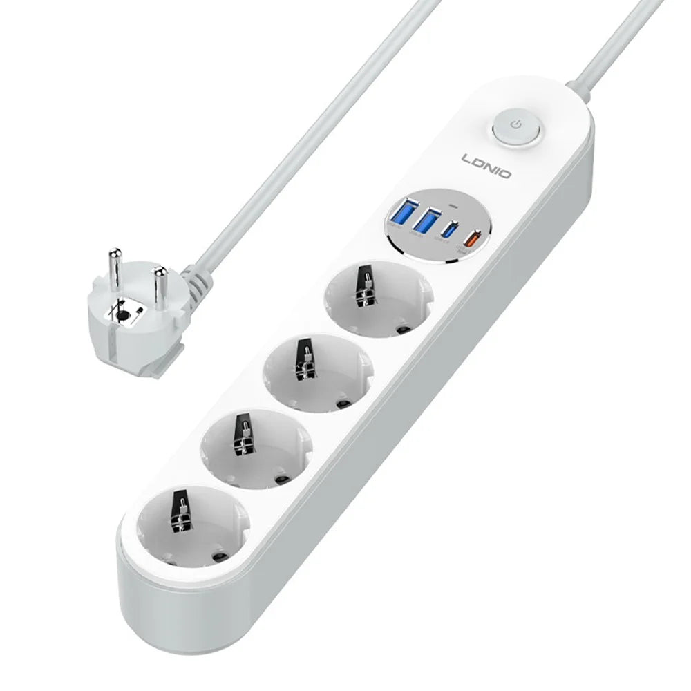 LDNIO SE1-C 20W PD Fast Charging Power Strip 4 EU Plug AC Outlets 4 USB Ports Extension Power Socket for Office Desktop - White  /  EU Plug - 1