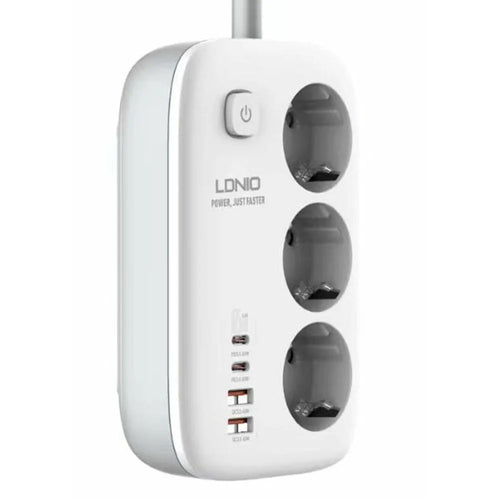 LDNIO SE3436 65W GaN Power Strip Fast Charging 3 EU Plug AC Outlets 4 USB Ports Extension Cord Desktop Power Socket - White - 1