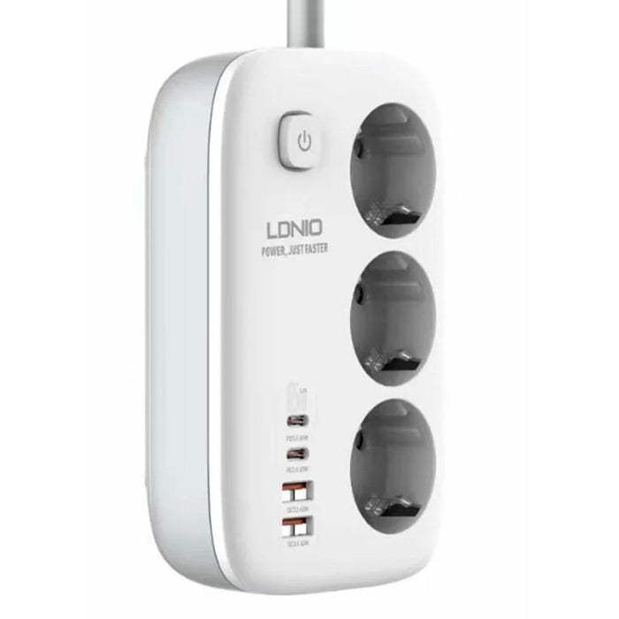 LDNIO SE3436 65W GaN Power Strip Fast Charging 3 EU Plug AC Outlets 4 USB Ports Extension Cord Desktop Power Socket - White - 1