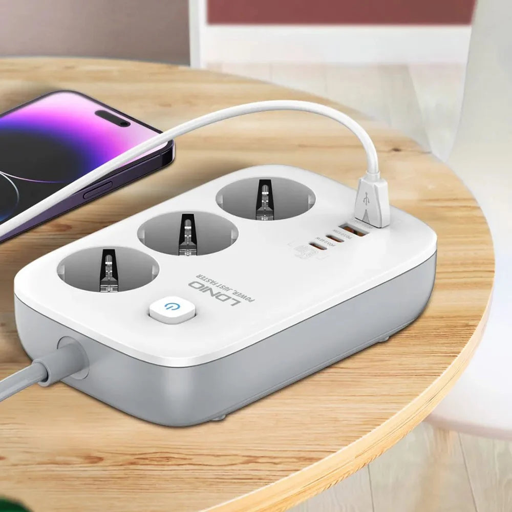 LDNIO SE3436 65W GaN Power Strip Fast Charging 3 EU Plug AC Outlets 4 USB Ports Extension Cord Desktop Power Socket - White - 2