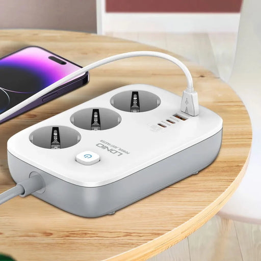 LDNIO SE3436 65W GaN Power Strip Fast Charging 3 EU Plug AC Outlets 4 USB Ports Extension Cord Desktop Power Socket - White - 2