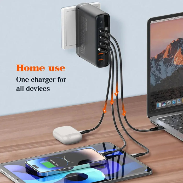 LDNIO A6140C 140W GaN Charger Digital Display  6 USB Ports Fast Charging Station with 3Pcs Replaceable Plugs for Laptop Phone - Black - 4
