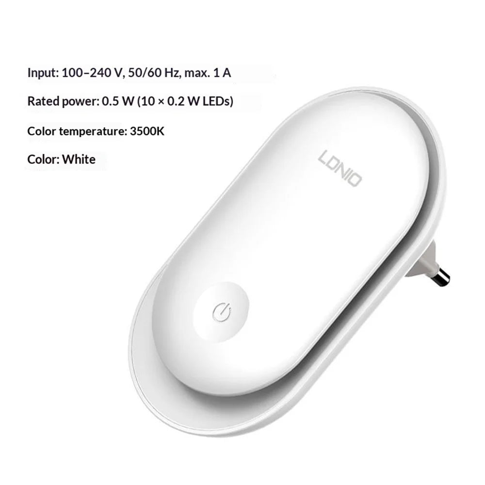 LDNIO Y1 0.5W Plug-in LED Night Light Auto Switch 3500K Warm Light for Bedroom Hallway - White  /  EU Plug - 2