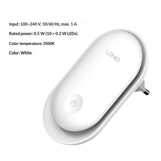 LDNIO Y1 0.5W Plug-in LED Night Light Auto Switch 3500K Warm Light for Bedroom Hallway - White  /  EU Plug - 2