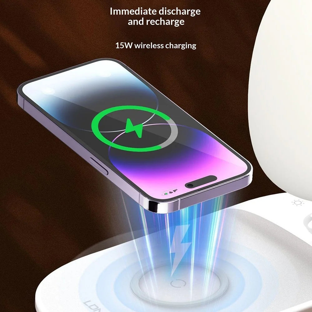 LDNIO Y3 2-in-1 Wireless Phone Charger Desk Lamp 15W Fast Charging RGB Touch Dimming Bedside Night Light - White - 4