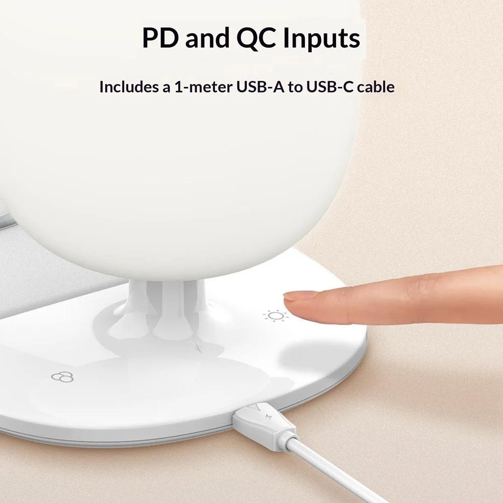 LDNIO Y3 2-in-1 Wireless Phone Charger Desk Lamp 15W Fast Charging RGB Touch Dimming Bedside Night Light - White - 5