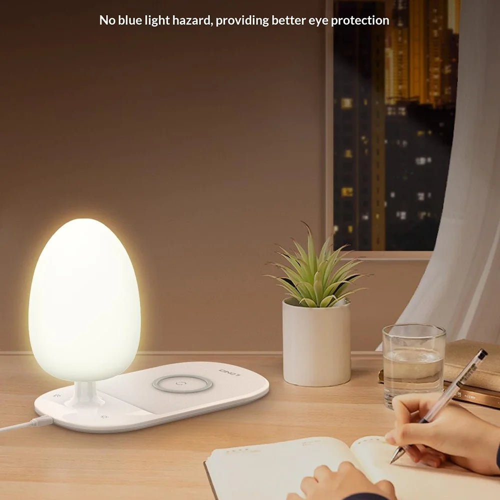 LDNIO Y3 2-in-1 Wireless Phone Charger Desk Lamp 15W Fast Charging RGB Touch Dimming Bedside Night Light - White - 7