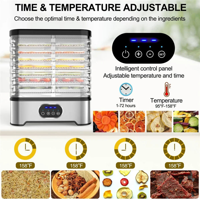RZ-166 8-Layer Food Dehydrator 400W 95-158 Degree Fahrenheit Digital Food Dryer Machine (BPA Free, No FDA) - Silver  /  EU Plug - 4