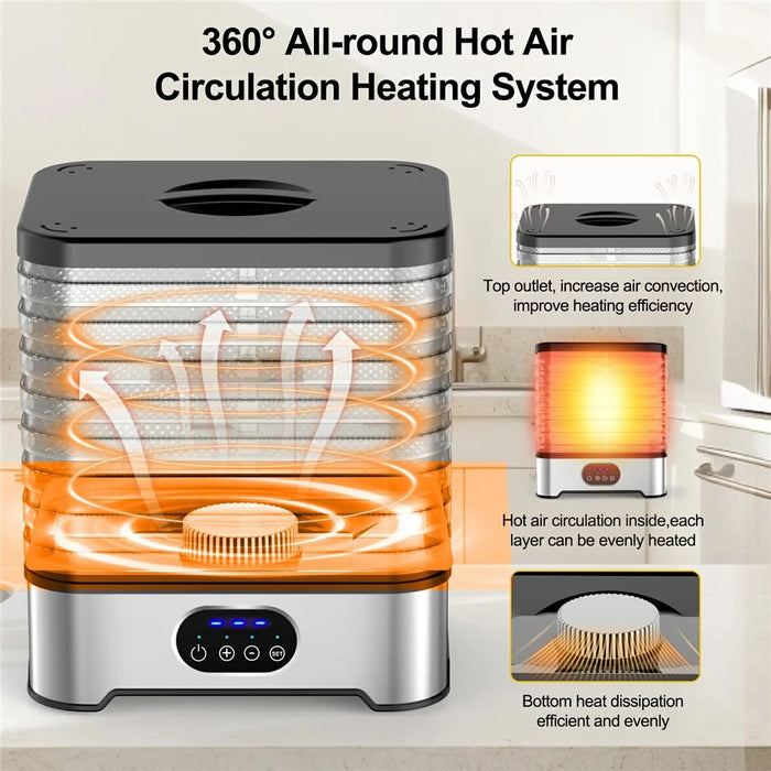 RZ-166 8-Layer Food Dehydrator 400W 95-158 Degree Fahrenheit Digital Food Dryer Machine (BPA Free, No FDA) - Silver  /  EU Plug - 5