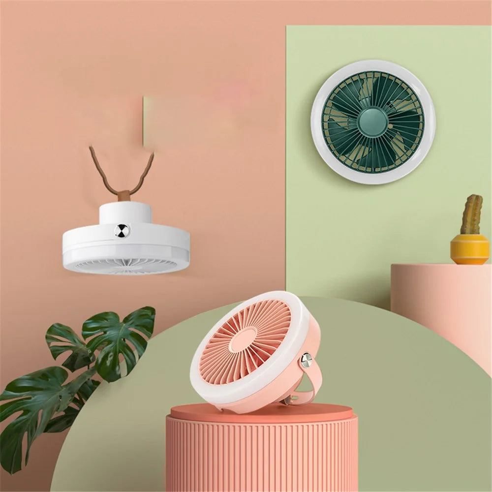 WT-N2 Mini Fan Portable Fan Rechargeable with Hanging Strap and LED Fill Light - Green - 2