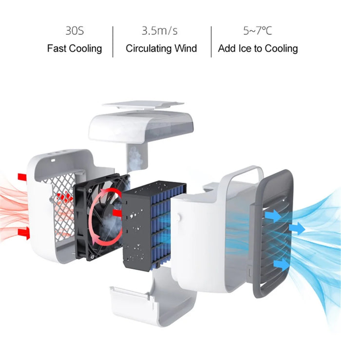 WT-F26 Portable 300ml Large Capacity Desktop Air Cooler Ventilator Fast Cooling Down Mist Maker Fan Combinations Top Filling Fan Humidifier for Home/Office/Bedroom, Built-in 2000mAh Battery - Blue - 6