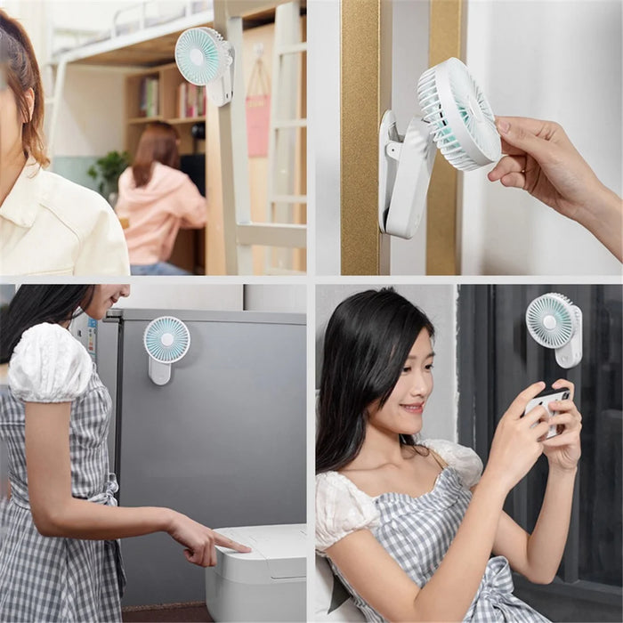 F21 Portable Mini Fan 1200mAh Rechargeable USB Battery Desktop Fan with Magnetic Base Clip - White - 5