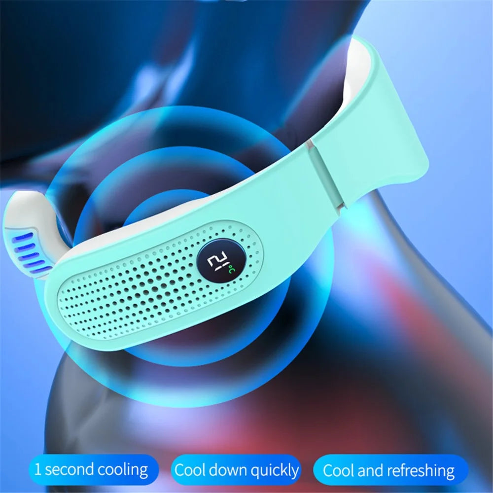 K-001 Portable Neck-mounted Fan Air Conditioner Cooling Electric Fan USB Rechargeable Neck Warmer Fan Creating Cool Breeze and Warm Air - Grey - 4