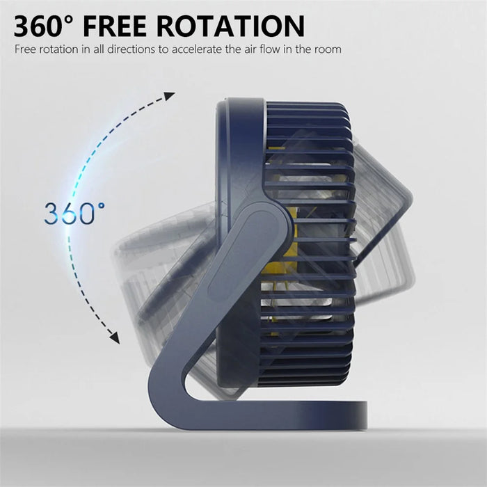 360 Degrees Rotating Fan USB Rechargeable Handheld Mini Low Noise Small Fan Summer Cooler - Purple Black - 5