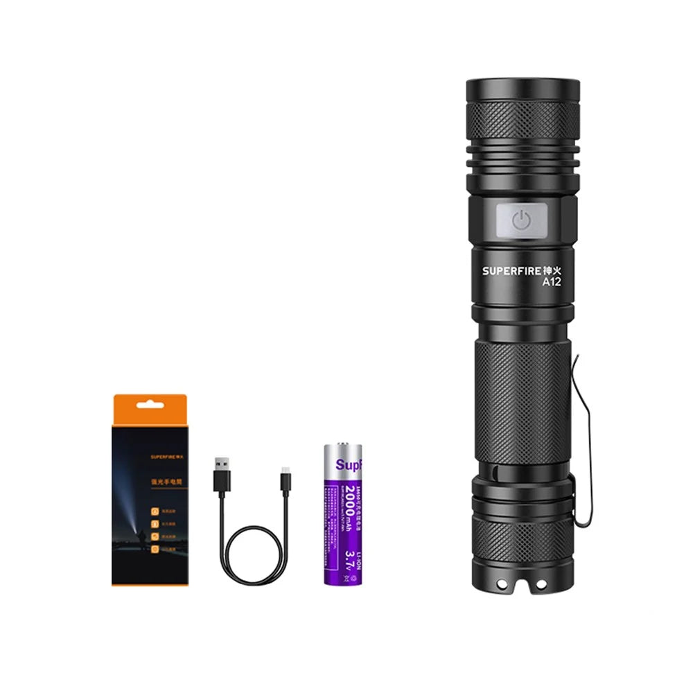 SUPERFIRE A12 LED Flashlight 850 Lumen Small Extremely Bright 15W Flash Light, Zoomable, Water Resistant, Adjustable Brightness for Camping, Running, Emergency (with Battery) - 2