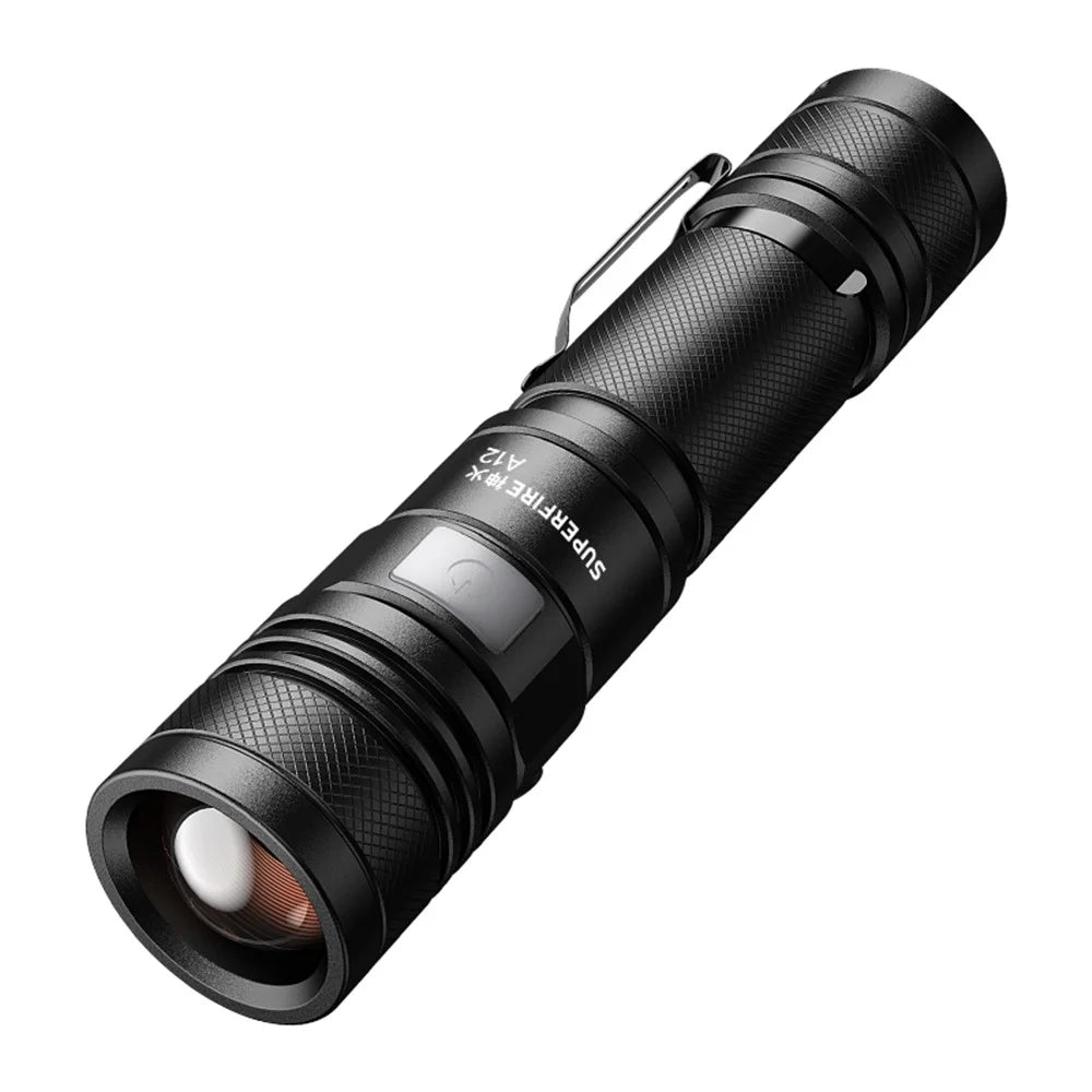 SUPERFIRE A12 Handheld Flashlight 15W Adjustable Focus Waterproof Drop Resistant with 5 Modes for Outdoor Emergency Use (without Battery) - 1
