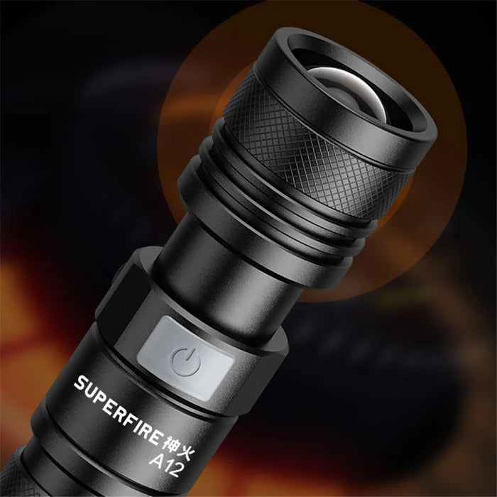 SUPERFIRE A12 Handheld Flashlight 15W Adjustable Focus Waterproof Drop Resistant with 5 Modes for Outdoor Emergency Use (without Battery) - 4