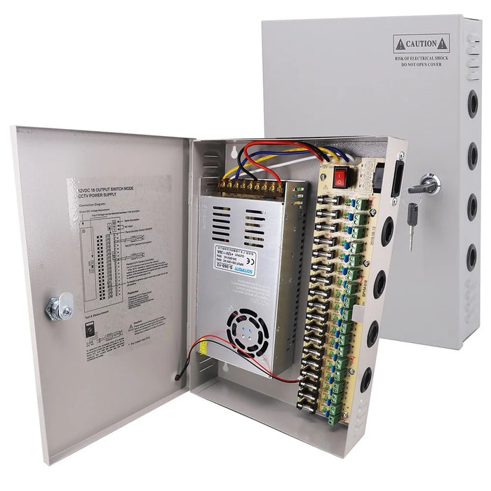 SOMPOM 12V 30A DC Distributed Power Supply Box with 18 Channel Output for CCTV LED and All 12V DC Devices - 1