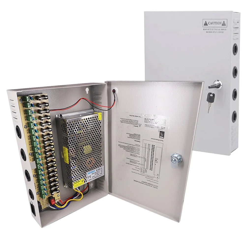 SOMPOM 12V 20A DC Distributed Power Supply Box 18 Channel CCTV Power Supply Box for Security Camera System DVRs IP Cameras CCTV Cameras - 1