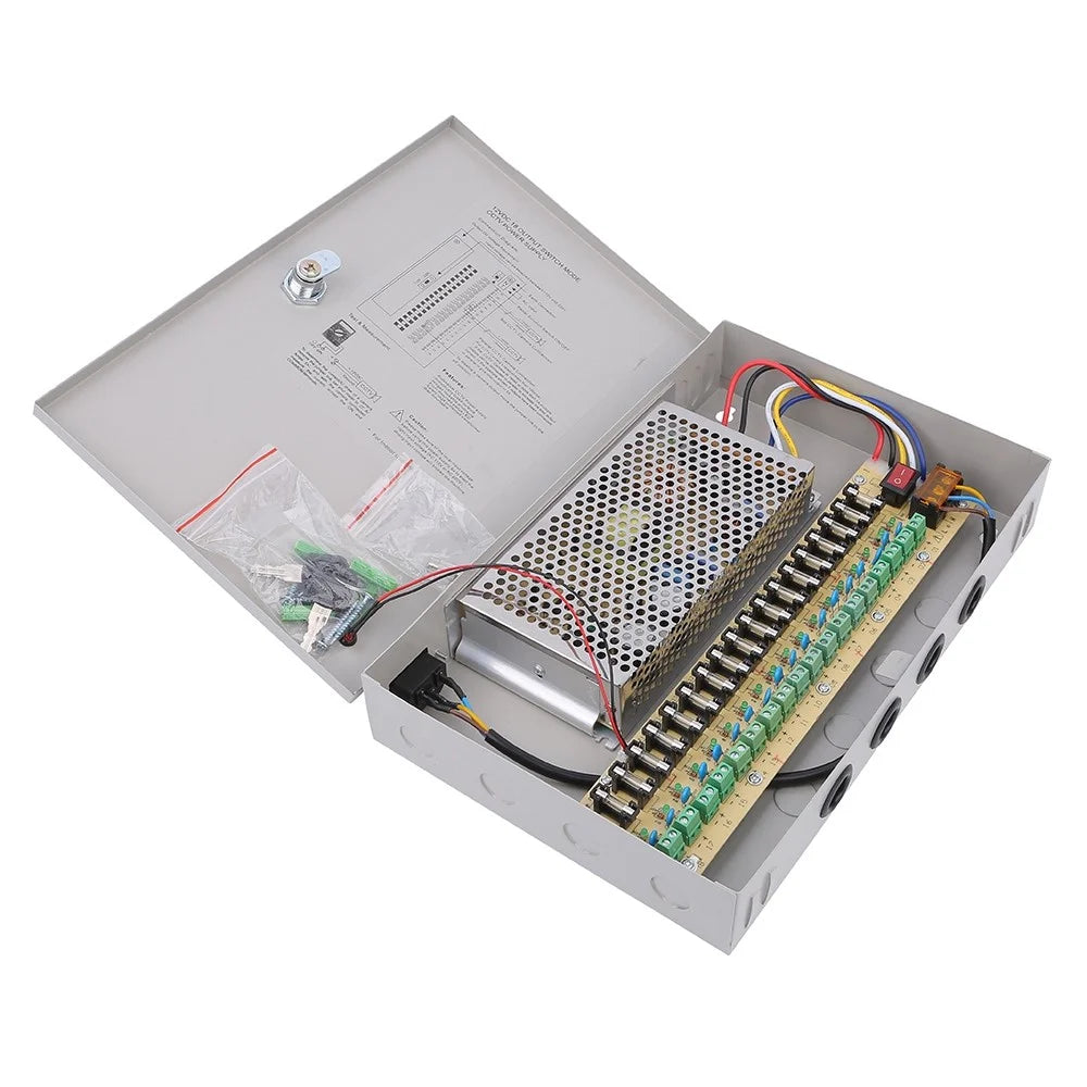 SOMPOM 18 Channel CCTV Power Supply Box for Security Camera System DVRs IP Cameras CCTV Cameras, 12V 15A DC Distributed Power Supply Box with Key Lock - 5