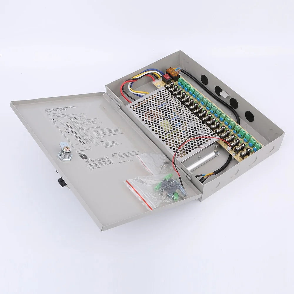 SOMPOM 18 Channel CCTV Power Supply Box for Security Camera System DVRs IP Cameras CCTV Cameras, 12V 15A DC Distributed Power Supply Box with Key Lock - 6