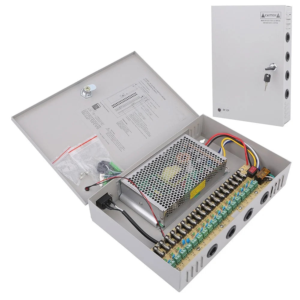 SOMPOM 12V 10A 18 Channel DC Distributed Power Supply Box for CCTV LED and All 12V DC Devices - 1