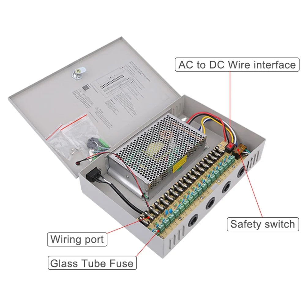 SOMPOM 12V 10A 18 Channel DC Distributed Power Supply Box for CCTV LED and All 12V DC Devices - 2