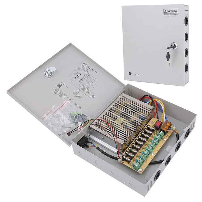 SOMPOM 9 Channel 12V 5A DC Metal Boxed Cabinet Power Supply Unit for Security Camera System DVRs IP Cameras CCTV Cameras - 1