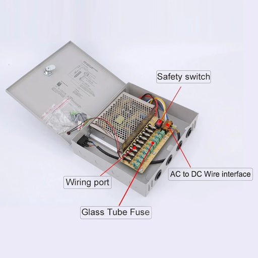 SOMPOM 9 Channel 12V 5A DC Metal Boxed Cabinet Power Supply Unit for Security Camera System DVRs IP Cameras CCTV Cameras - 2