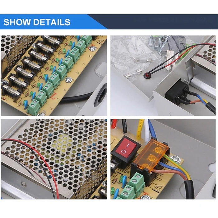 SOMPOM 9 Channel 12V 5A DC Metal Boxed Cabinet Power Supply Unit for Security Camera System DVRs IP Cameras CCTV Cameras - 3
