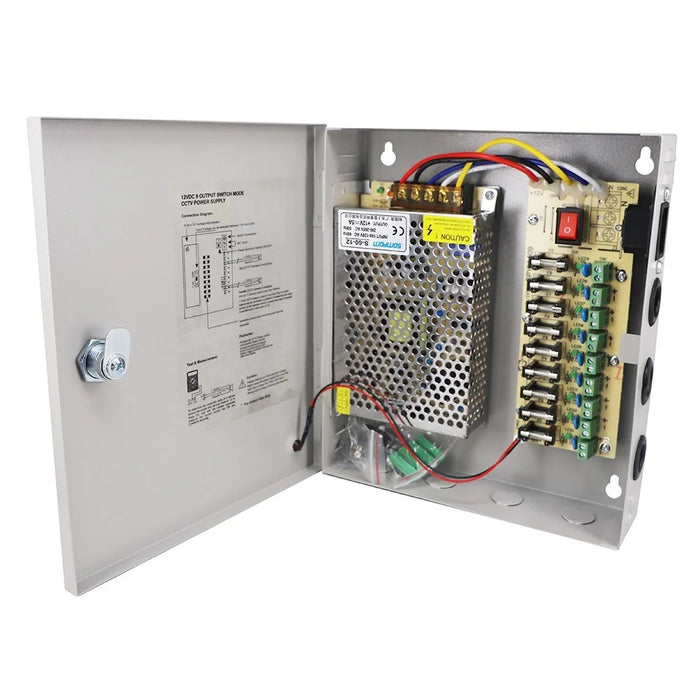 SOMPOM 9 Channel 12V 5A DC Metal Boxed Cabinet Power Supply Unit for Security Camera System DVRs IP Cameras CCTV Cameras - 4