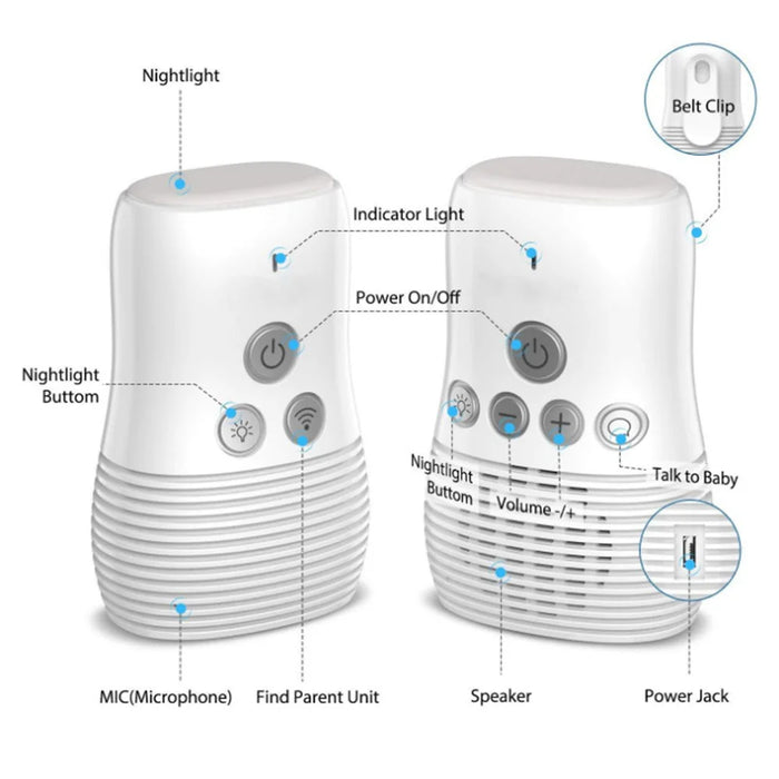 DBM-8 Light Night Wireless Two-way Audio Baby Monitor Talk Back Intercom Sound Alert for Infant - AU Plug - 4