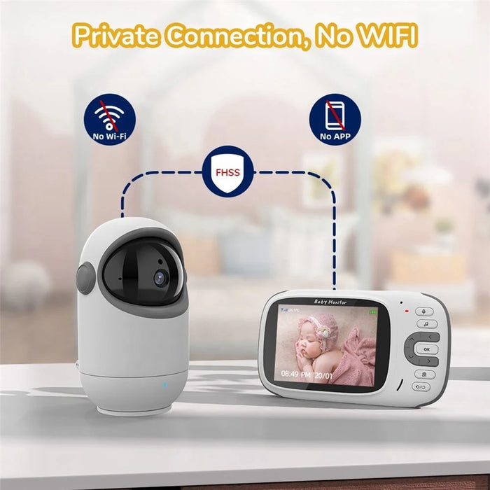 VB802 3.2 Inch Video Baby Monitor with Pan Tilt Camera Wireless Security Night Vision Temperature Monitoring Intercom Device - AU Plug - 6
