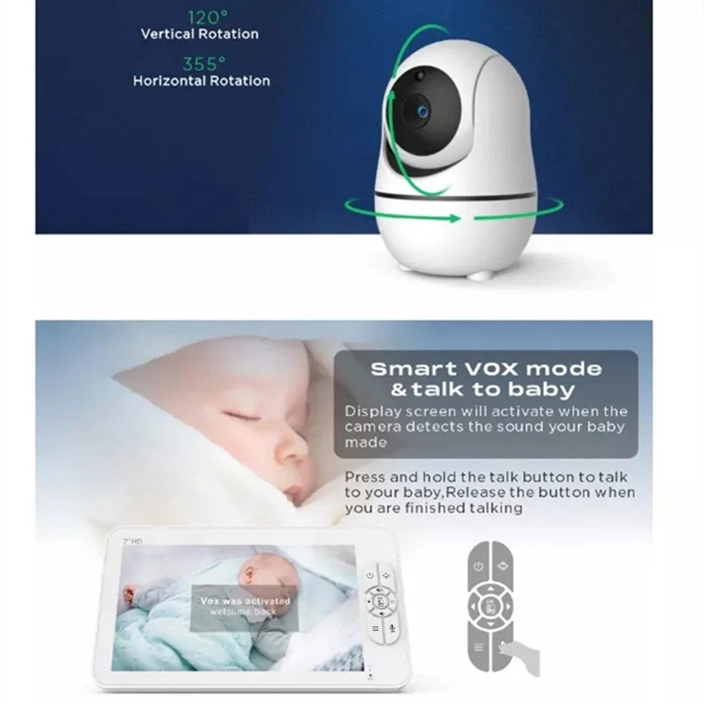 SM70PTZ 7-inch Wireless Digital Baby Monitor Night Vision Temperature Monitoring Two-Way Talk Security Camera - EU Plug - 4