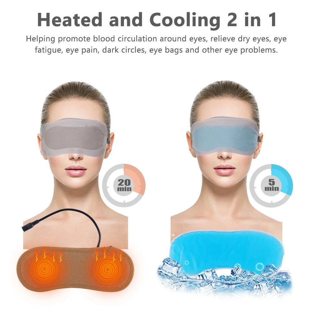 2-in-1 Heating Cooling Eye Cover USB Electric Heating Compress Eye Mask Ice Compress Eye Mask for Home Office School - Grey - 4