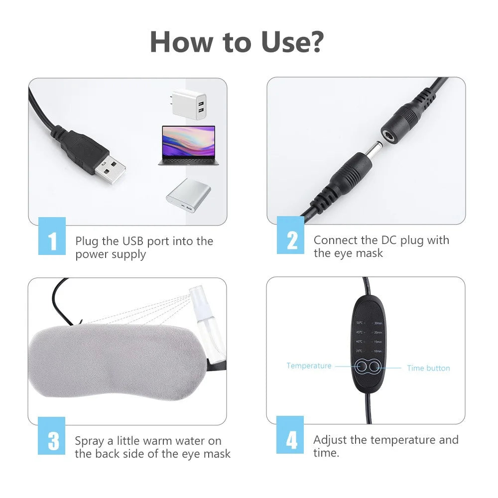 2-in-1 Heating Cooling Eye Cover USB Electric Heating Compress Eye Mask Ice Compress Eye Mask for Home Office School - Grey - 7