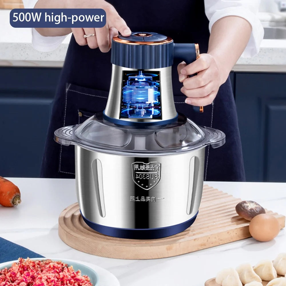 Electric Meat Grinder 5 Speeds Stainless Steel Food Chopper with 5L Bowl Container (BPA Free, No FDA Certificate) - Dark Blue / EU Plug - 4