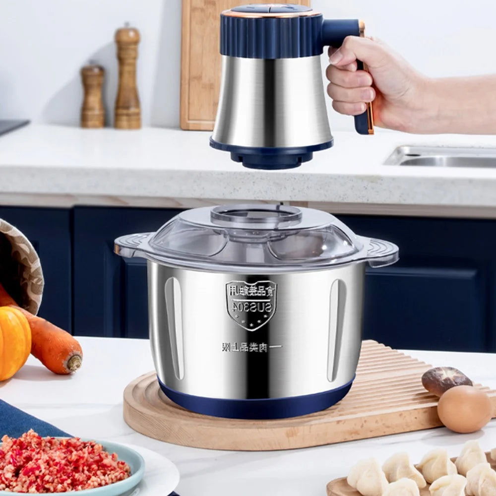 Electric Meat Grinder 5 Speeds Stainless Steel Food Chopper with 5L Bowl Container (BPA Free, No FDA Certificate) - Dark Blue / EU Plug - 5
