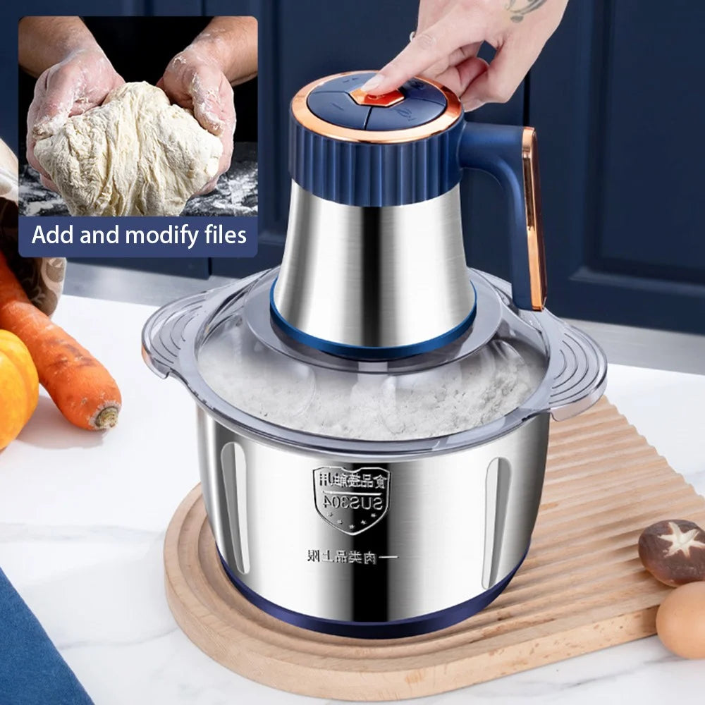 Electric Meat Grinder 5 Speeds Stainless Steel Food Chopper with 5L Bowl Container (BPA Free, No FDA Certificate) - Dark Blue / EU Plug - 7