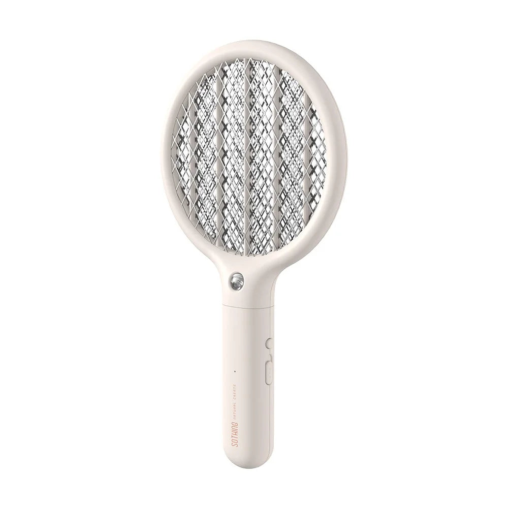 SOTHING Mini Electric Mosquito Swatter USB Rechargeable Handheld Fly Killer Racket with LED Light - White - 1