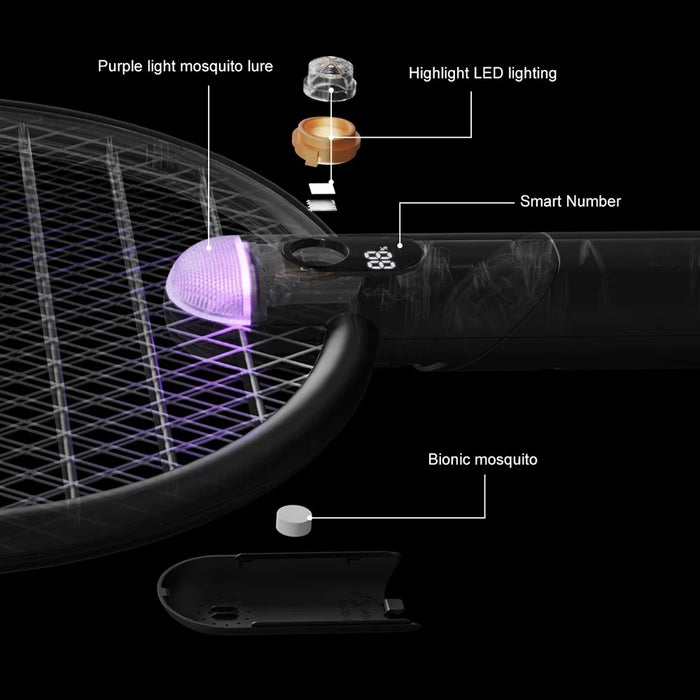 SOTHING Foldable Electric Fly Zapper Killer Swatter USB Rechargeable Mosquito Bug Racket - Digital Display - 5