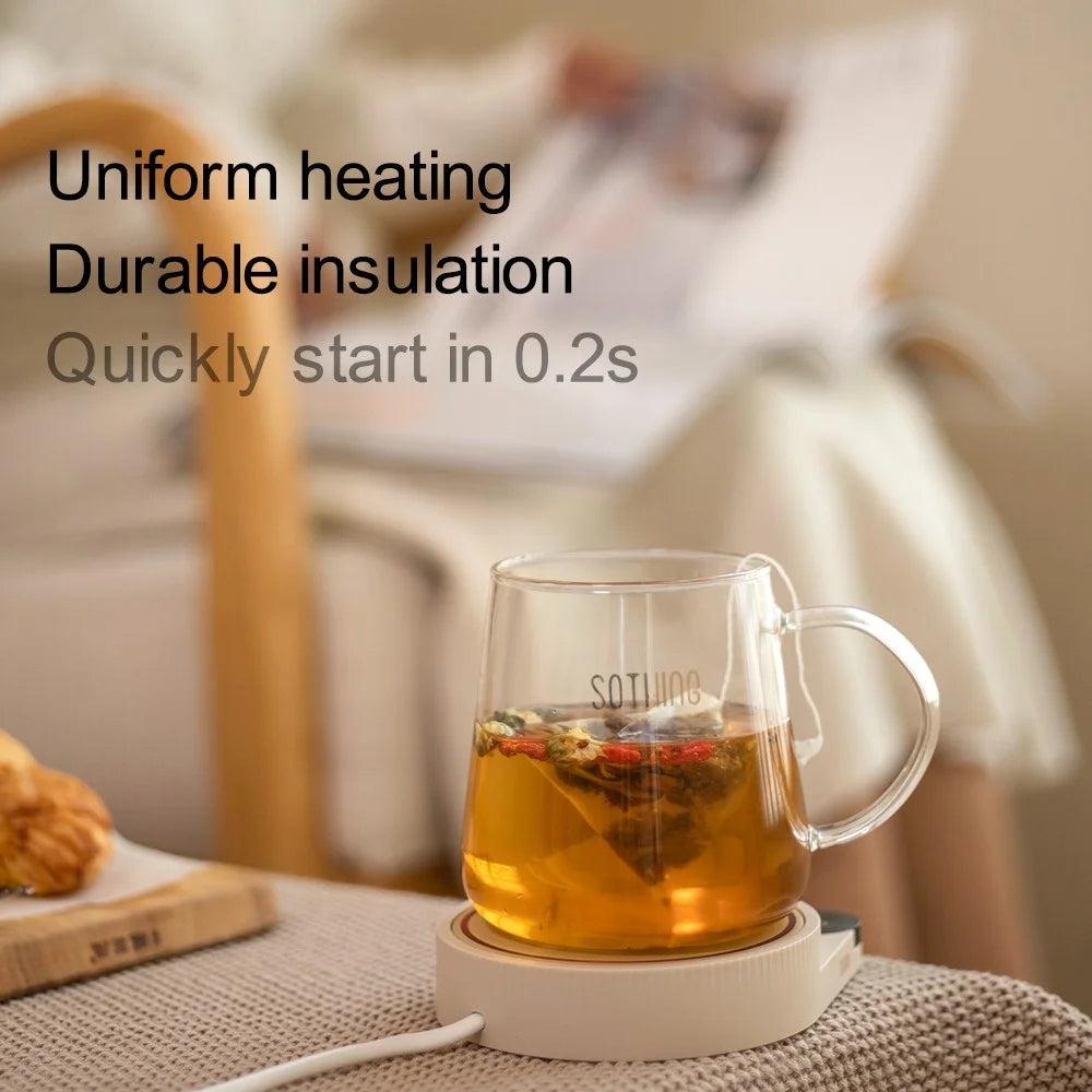 SOTHING Intelligent Digital Display Mug Heater Coaster Cup Warmer Milk Tea Heating Pad with 400ml Glass Cup, EU Plug (BPA Free, No FDA Certificate) - 3