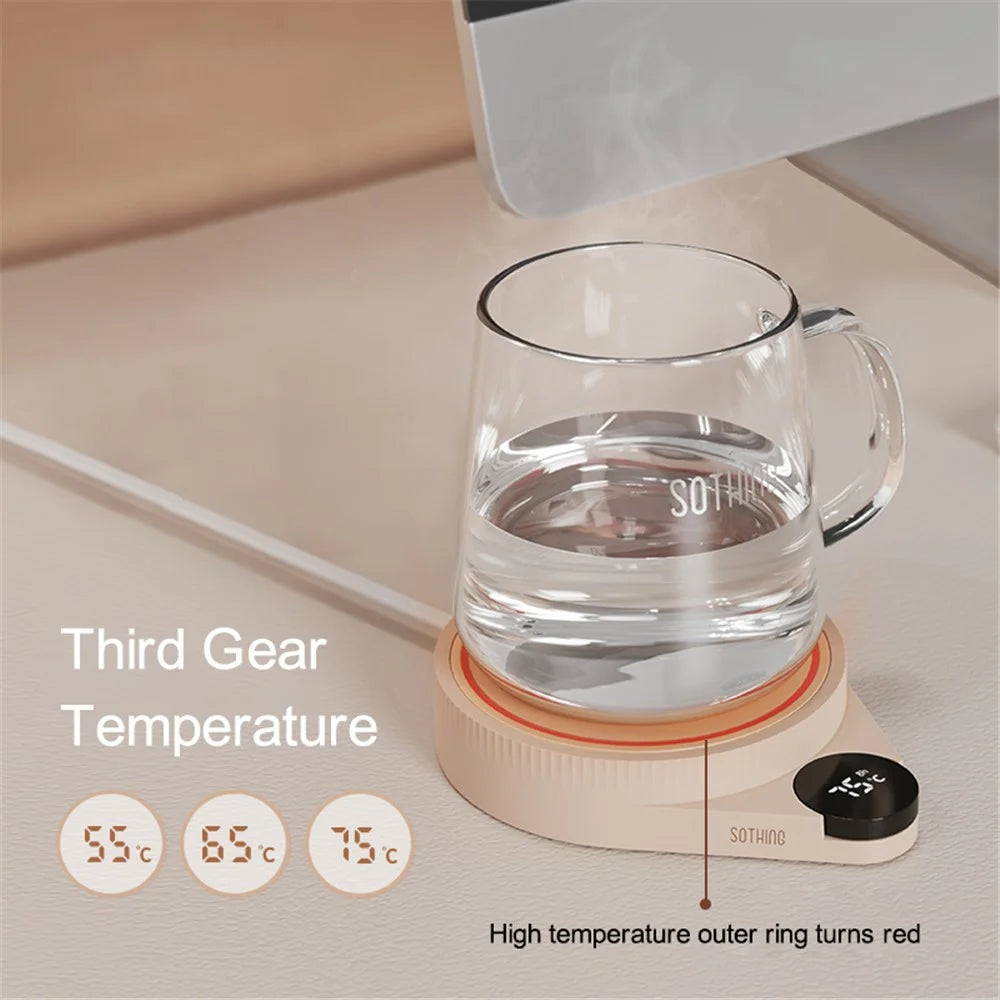 SOTHING Intelligent Digital Display Mug Heater Coaster Cup Warmer Milk Tea Heating Pad with 400ml Glass Cup, EU Plug (BPA Free, No FDA Certificate) - 6