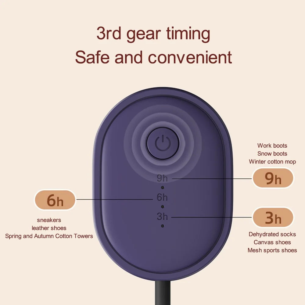 SOTHING Portable Boot Shoe Dryer Retractable Footwear Dryer Device with 3 Timer Mode for Rainy Seasons Winter Travel, CN Plug - Purple / Wire Control - 7