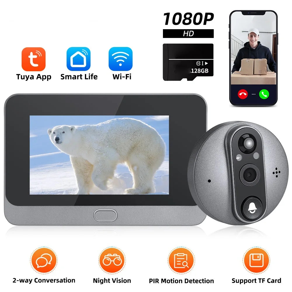 W88 4.3 inch Peephole Video Doorbell 1080P Camera WiFi Door Peephole Viewer Support PIR Motion Detection Night Light - 3