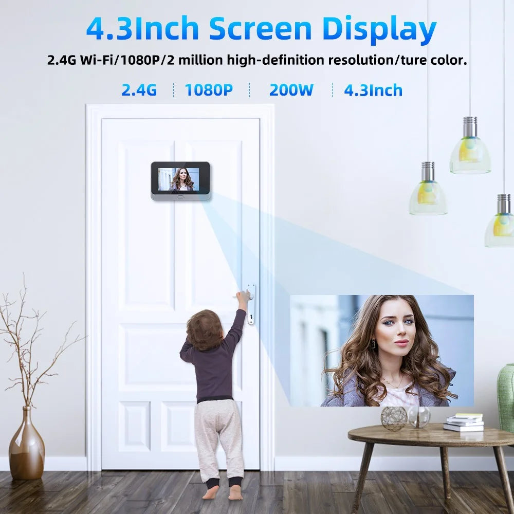 W88 4.3 inch Peephole Video Doorbell 1080P Camera WiFi Door Peephole Viewer Support PIR Motion Detection Night Light - 5