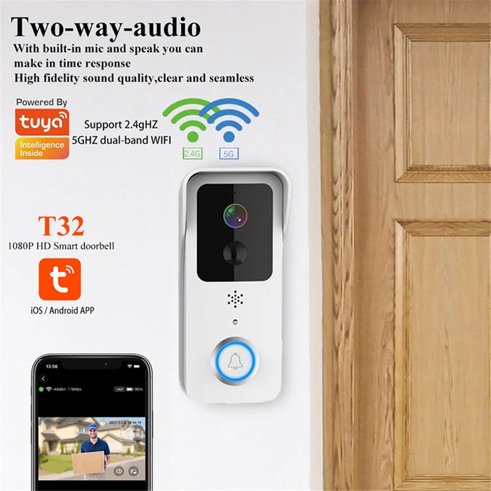 T32 Tuya APP 2.4G / 5G WiFi 1080P Video Viewer Doorbell Wireless Voice Intercom Security Door Bell - White - 2