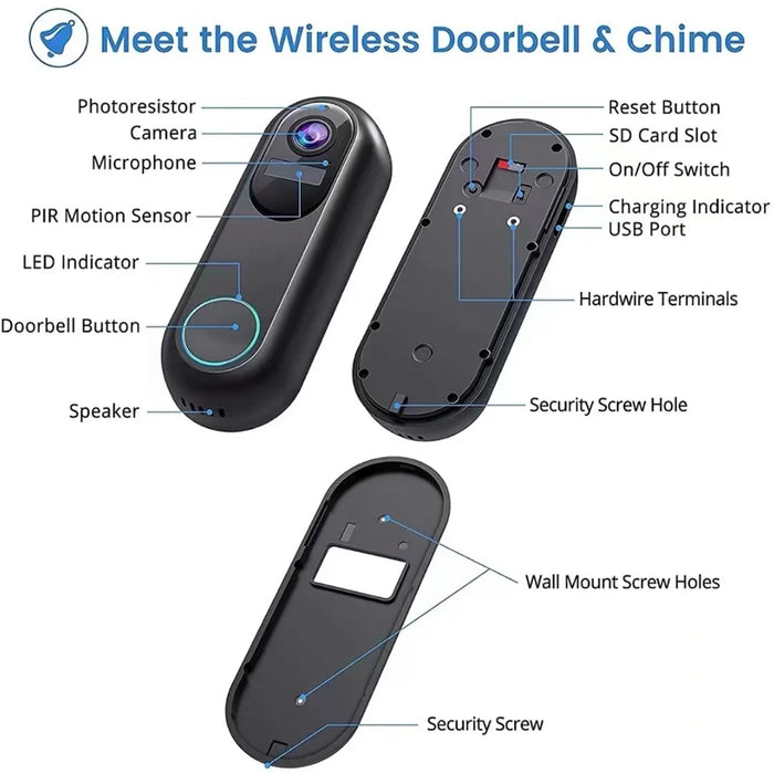 T31 Tuya WiFi Video Doorbell PIR Motion Sensor Wireless Remote Home Video Voice Intercom - US Plug - 6
